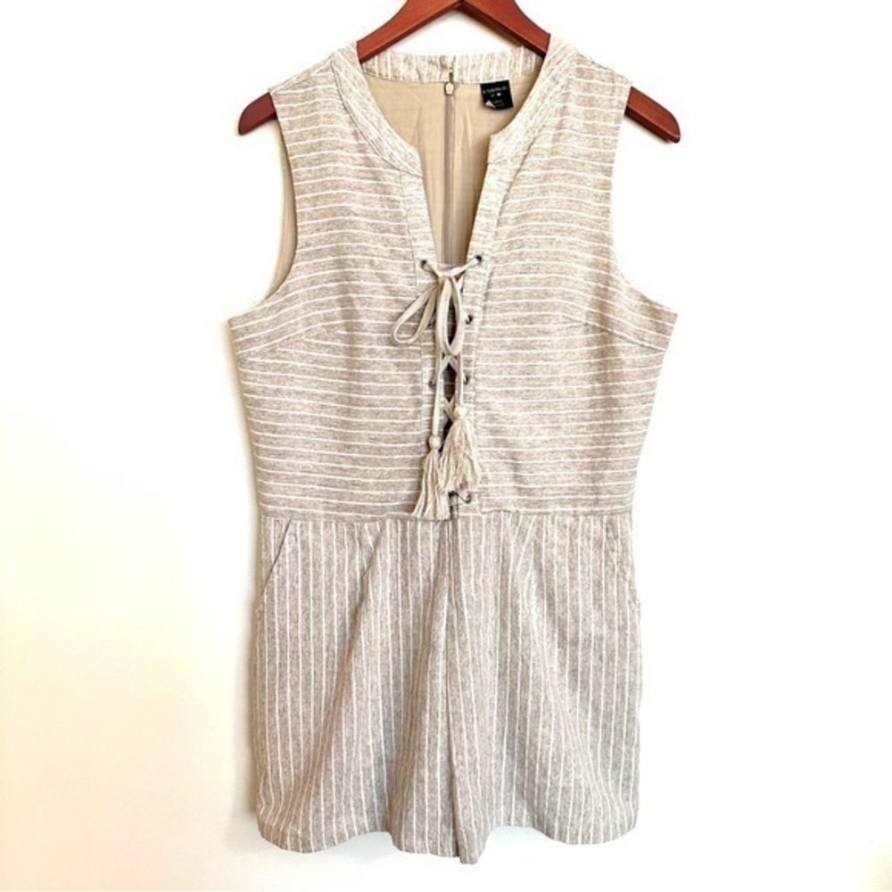 ETHEREAL Beige Striped Romper Shorts Size Large